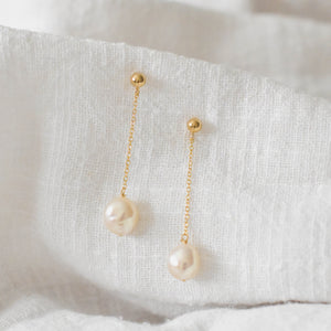 Pearl Drop Earrings - 14K Gold Filled Pearl Earrings, Pearl Chain Earrings, Real Pearl Earrings, Elegant Earrings, Bridal Earrings |GFE00047