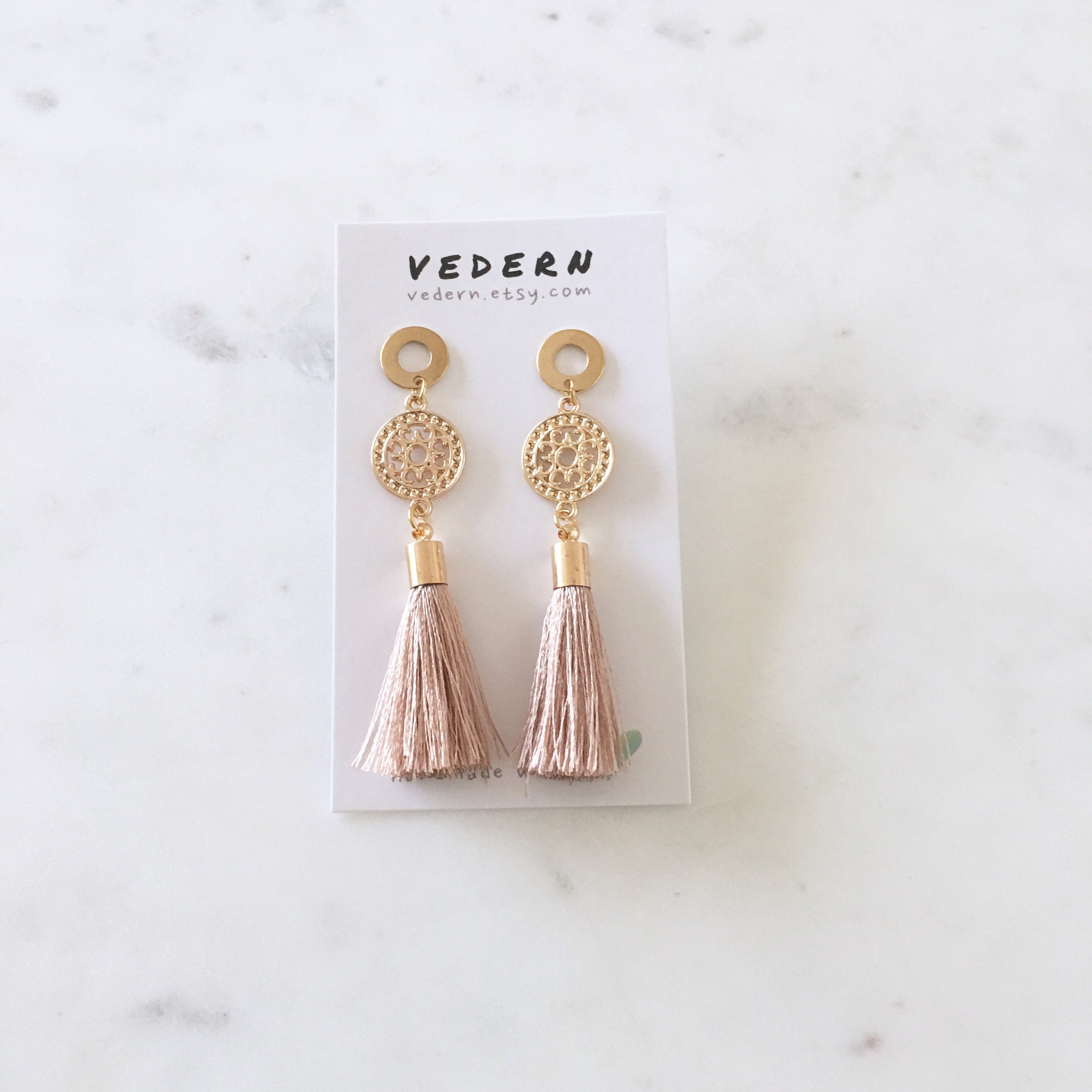 Gold Tassel Earrings - gold drop earrings, trendy earrings, gold dangle earrings, silk tassel earrings, surgical steel earrings |GPE00003
