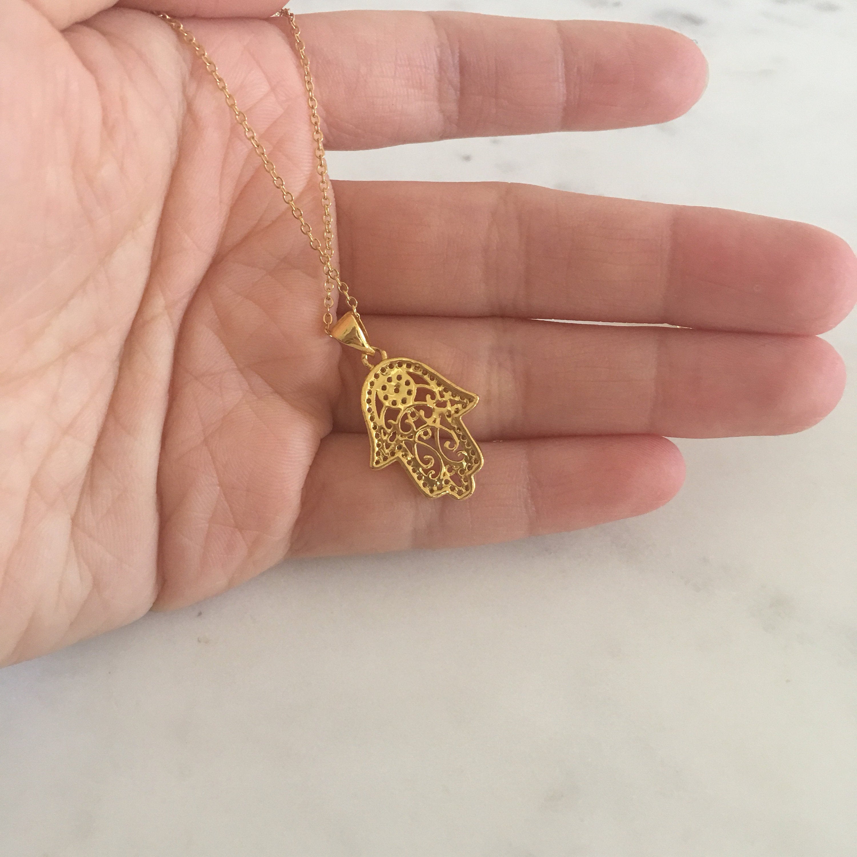 Altan Hand of Hamsa Necklace- Yellow Gold – Alemdara