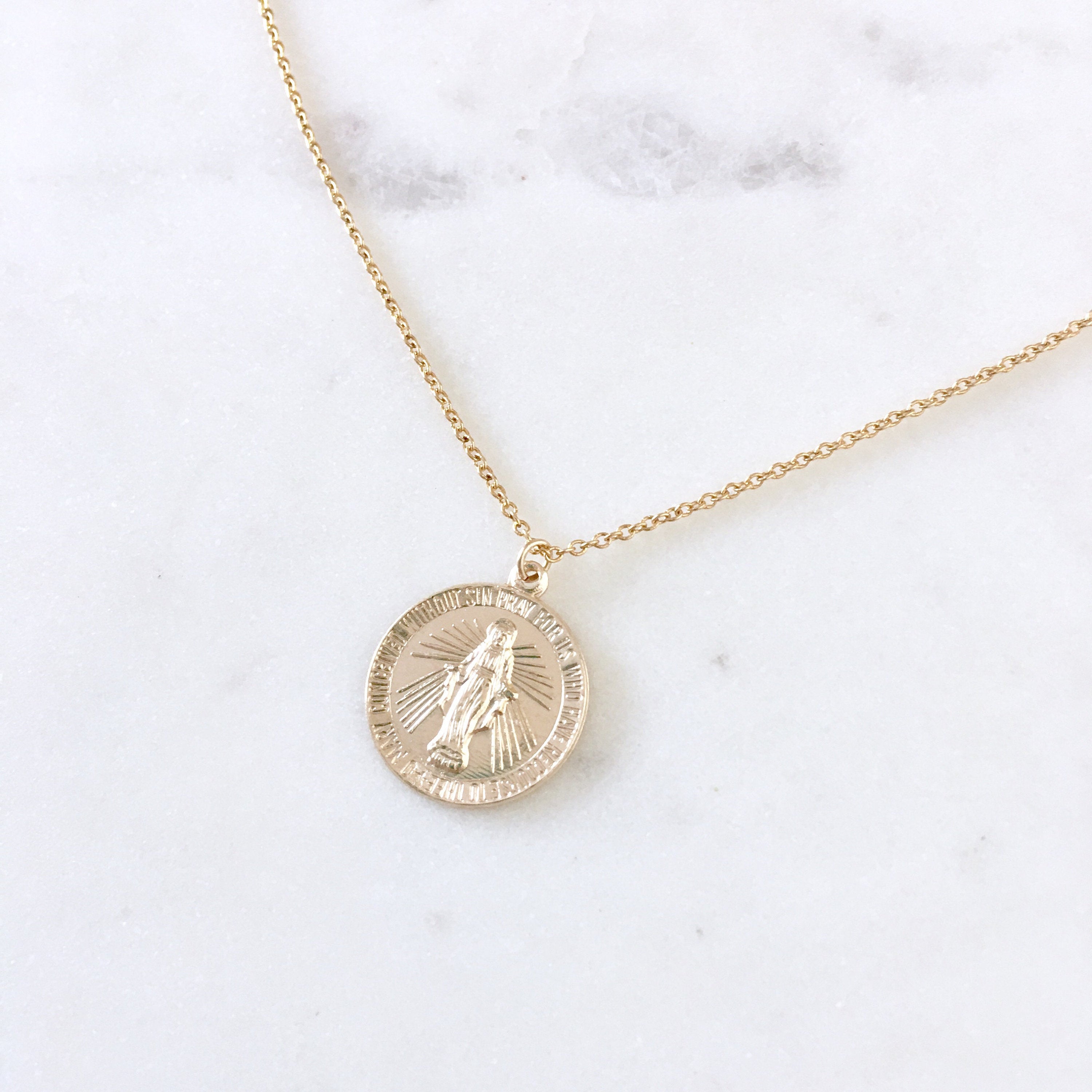 Gold Filled Round Virgin Mary Necklace