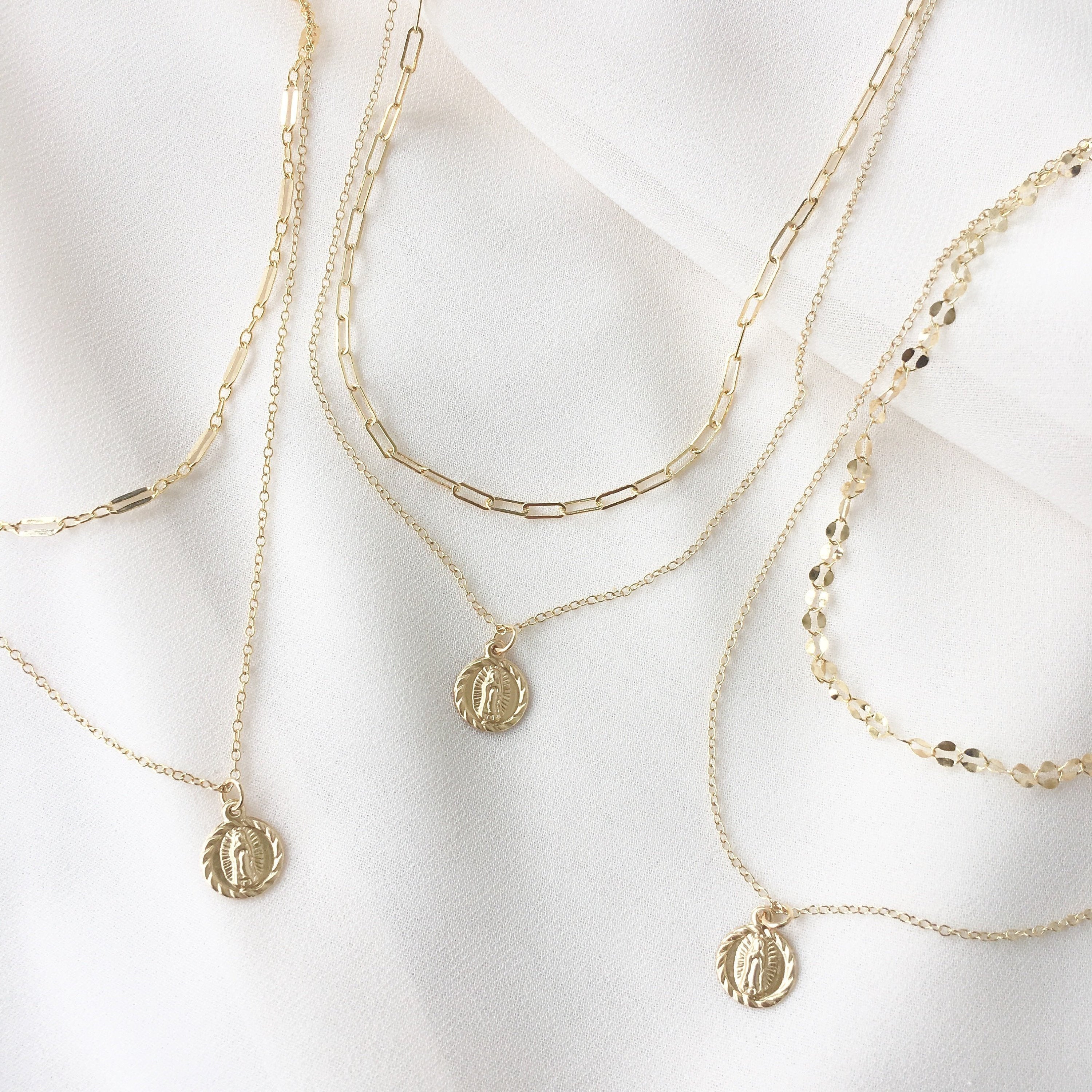 Layering necklaces with bezel drops on 14k Gold filled chain – SGV