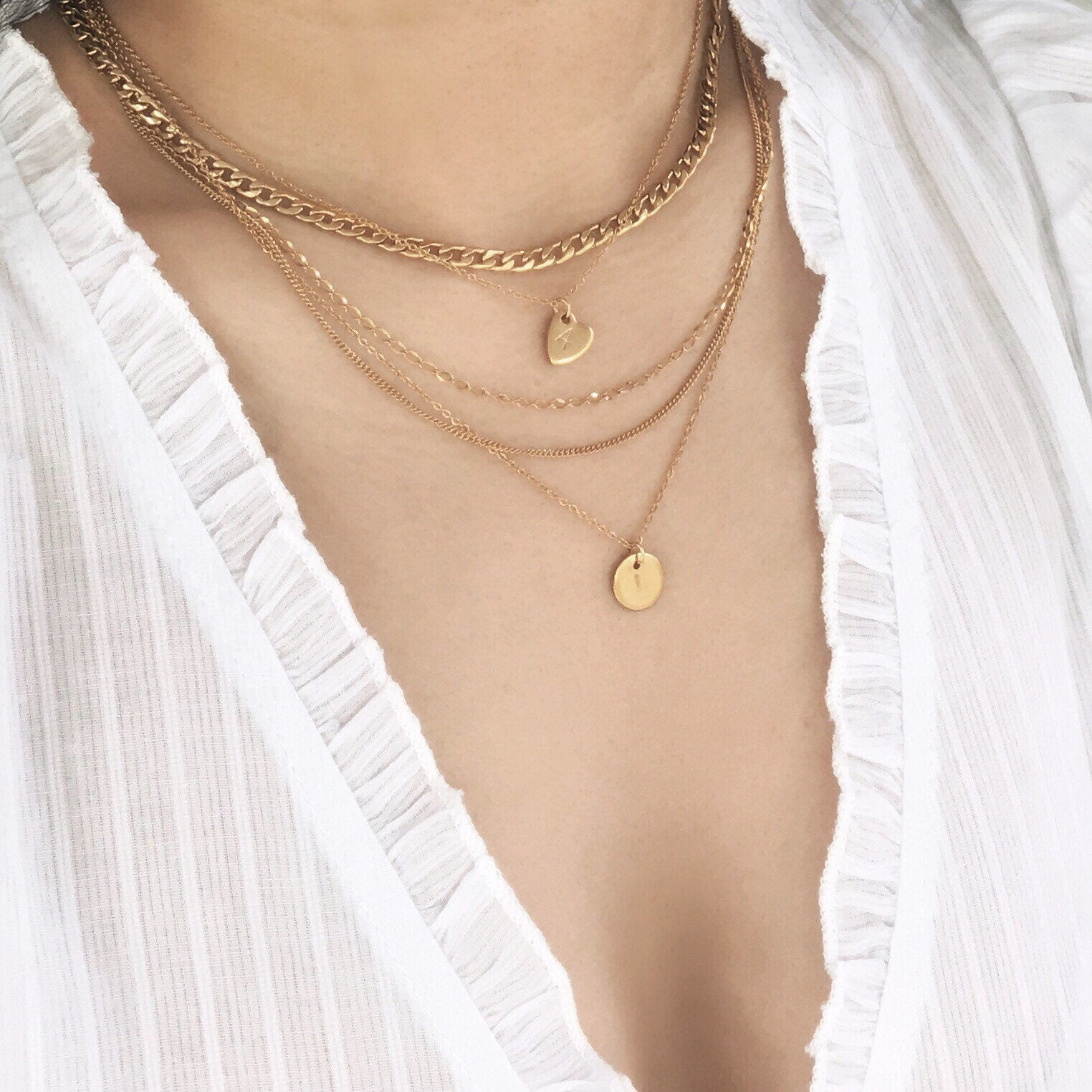 Round Initial Necklace -gold initial necklace, gold personalized choker necklace, initial choker, bridesmaids gifts, gifts for her |GPN00023