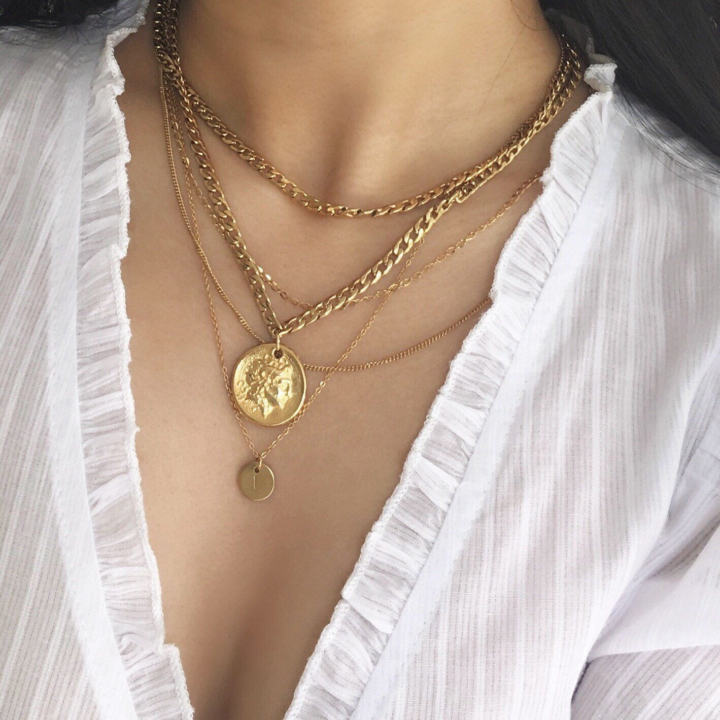 Chunky gold hotsell coin necklace