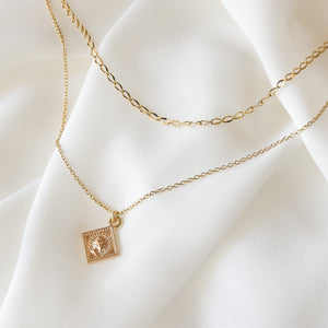 Square Pendant Layered Necklace Set