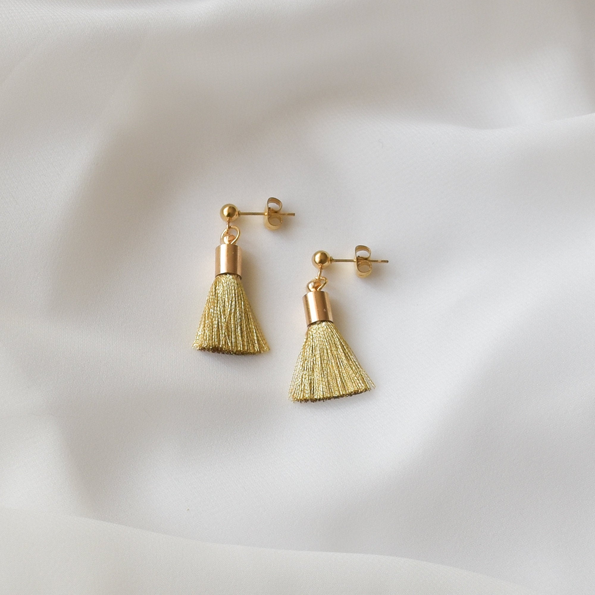Mini Gold Tassel Earrings - tassel earrings, small tassel earrings, gold drop earrings, trendy earrings, gold dangle earrings |GPE00002