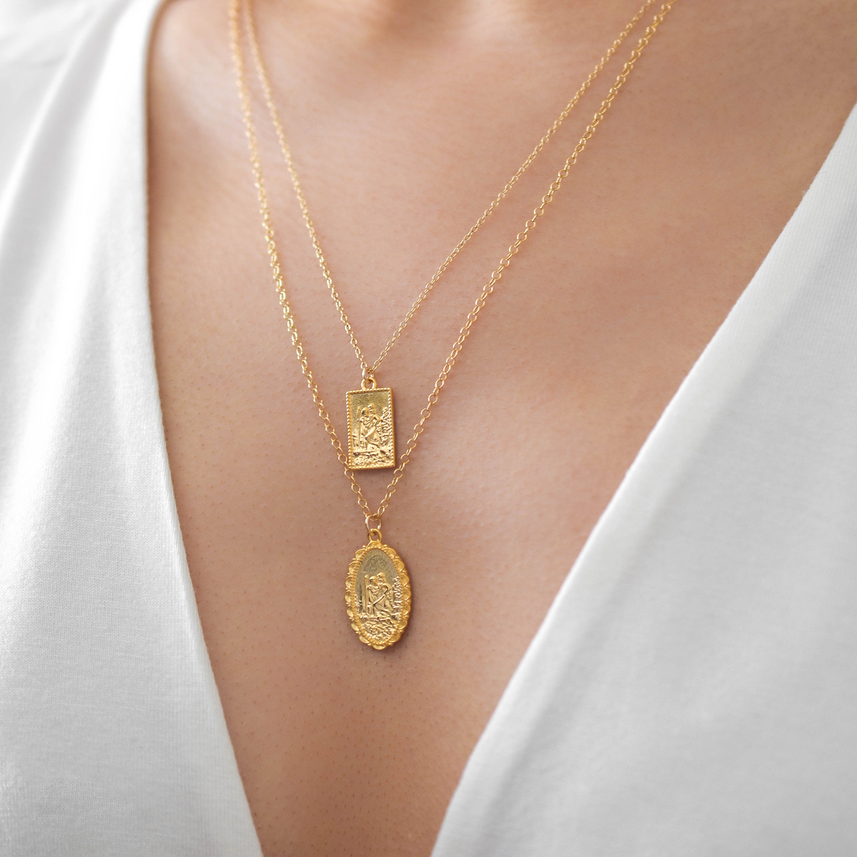 Square st christopher necklace store