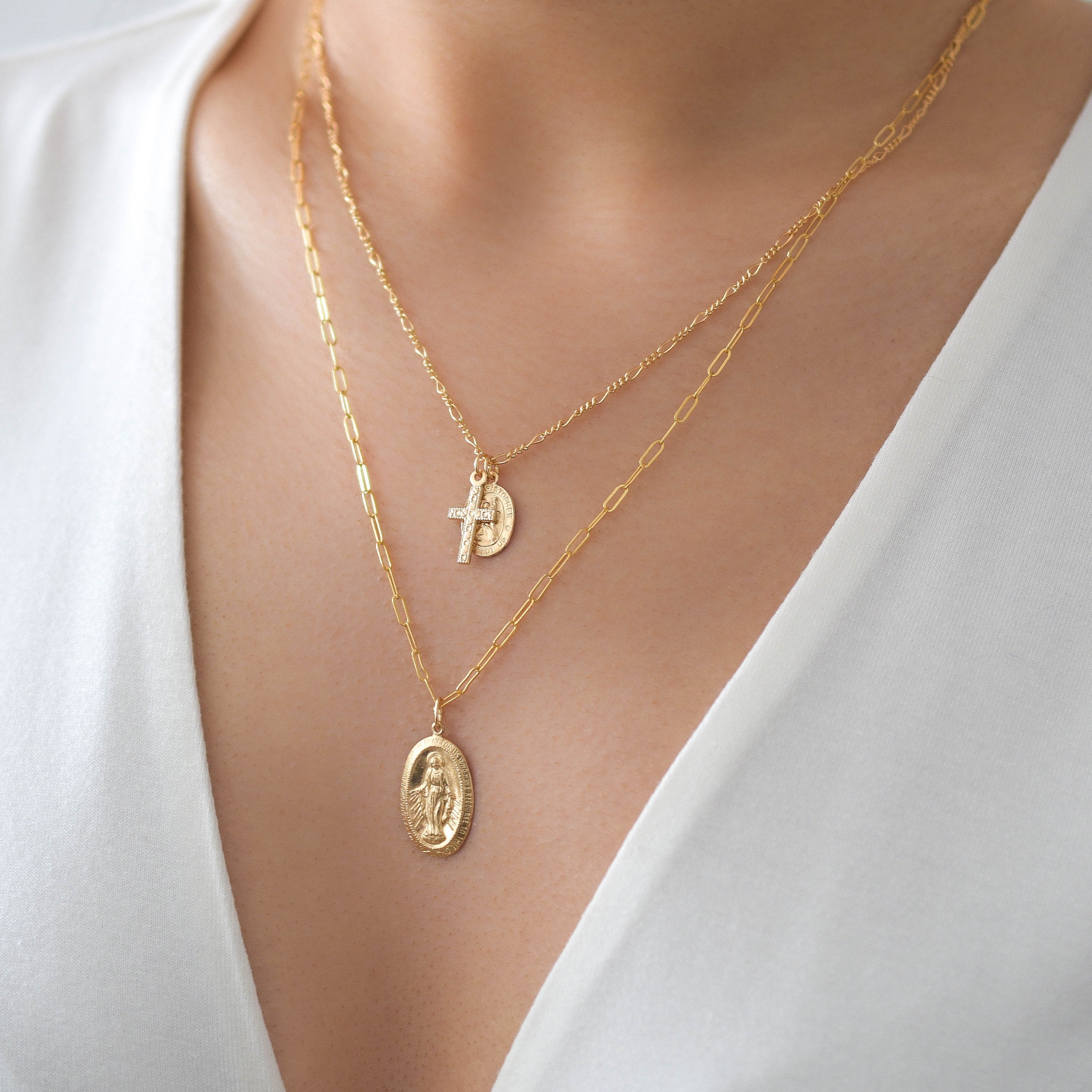 Yellow Gold Virgin Mary Pendant Necklace