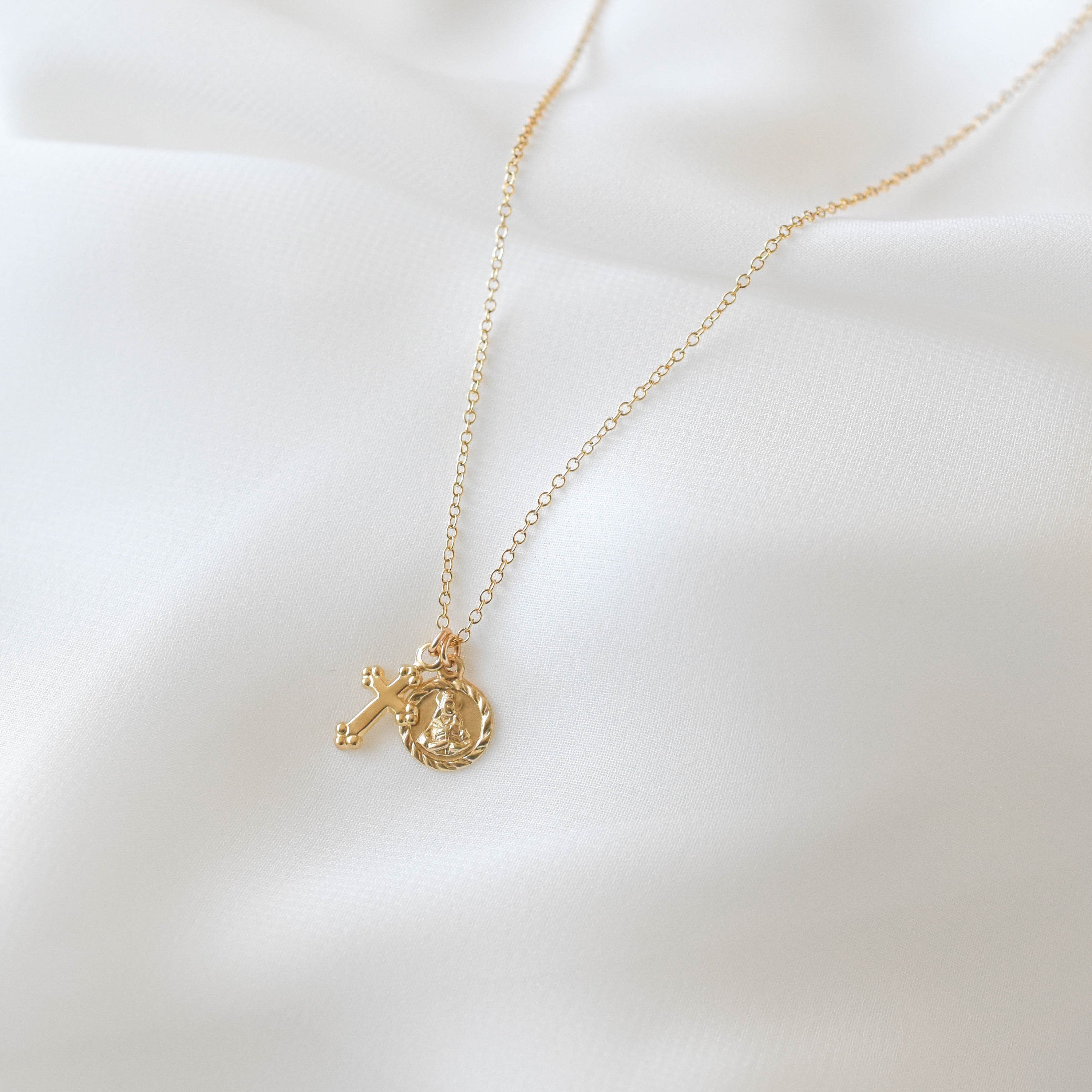 Gold Filled Cross & St Jude Necklace