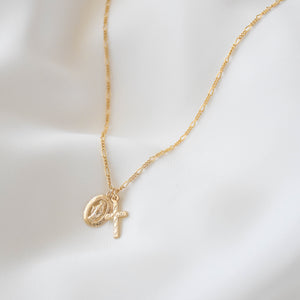 Mary & Cross Figaro Necklace