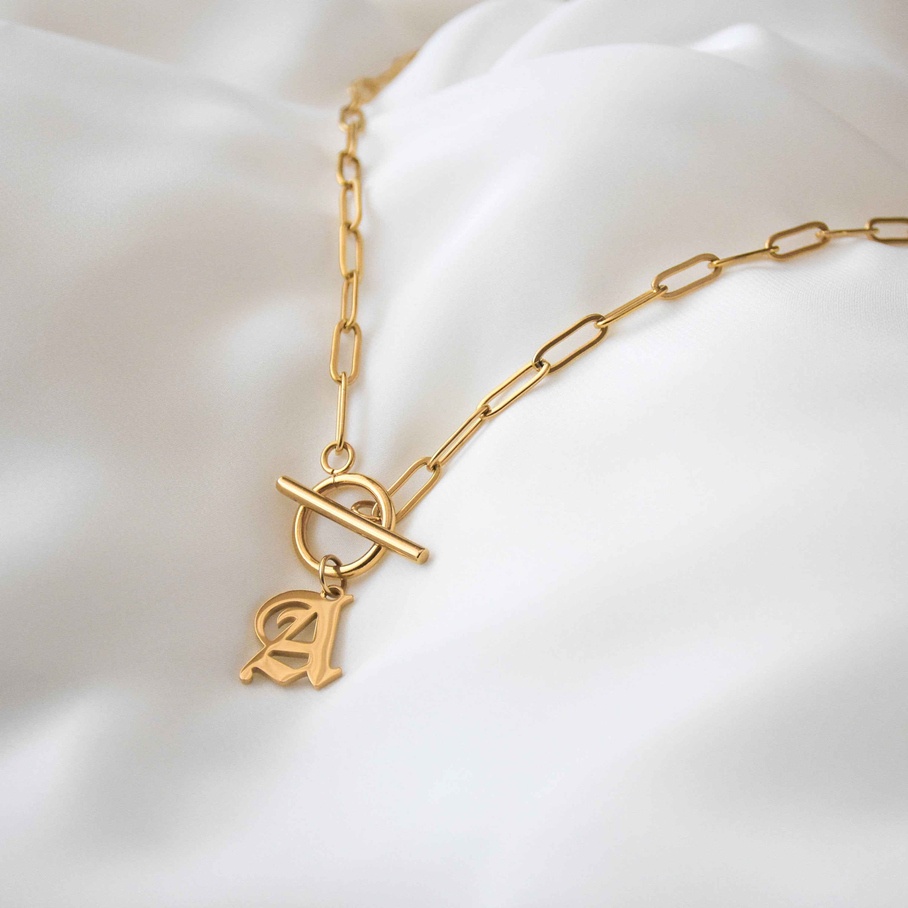 Old English Toggle Necklace - old english necklace, old english initial necklace, gothic letter necklace, gothic initial necklace |GPN00033