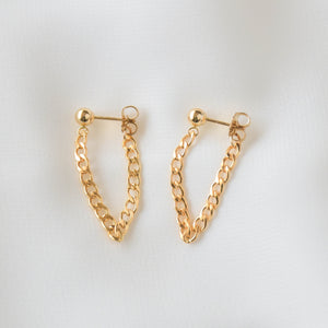 Chain Ear Jackets - Chain Earrings, Front Back Earrings, gold filled earrings, gold ear jackets, gold front back earrings |GFE00040