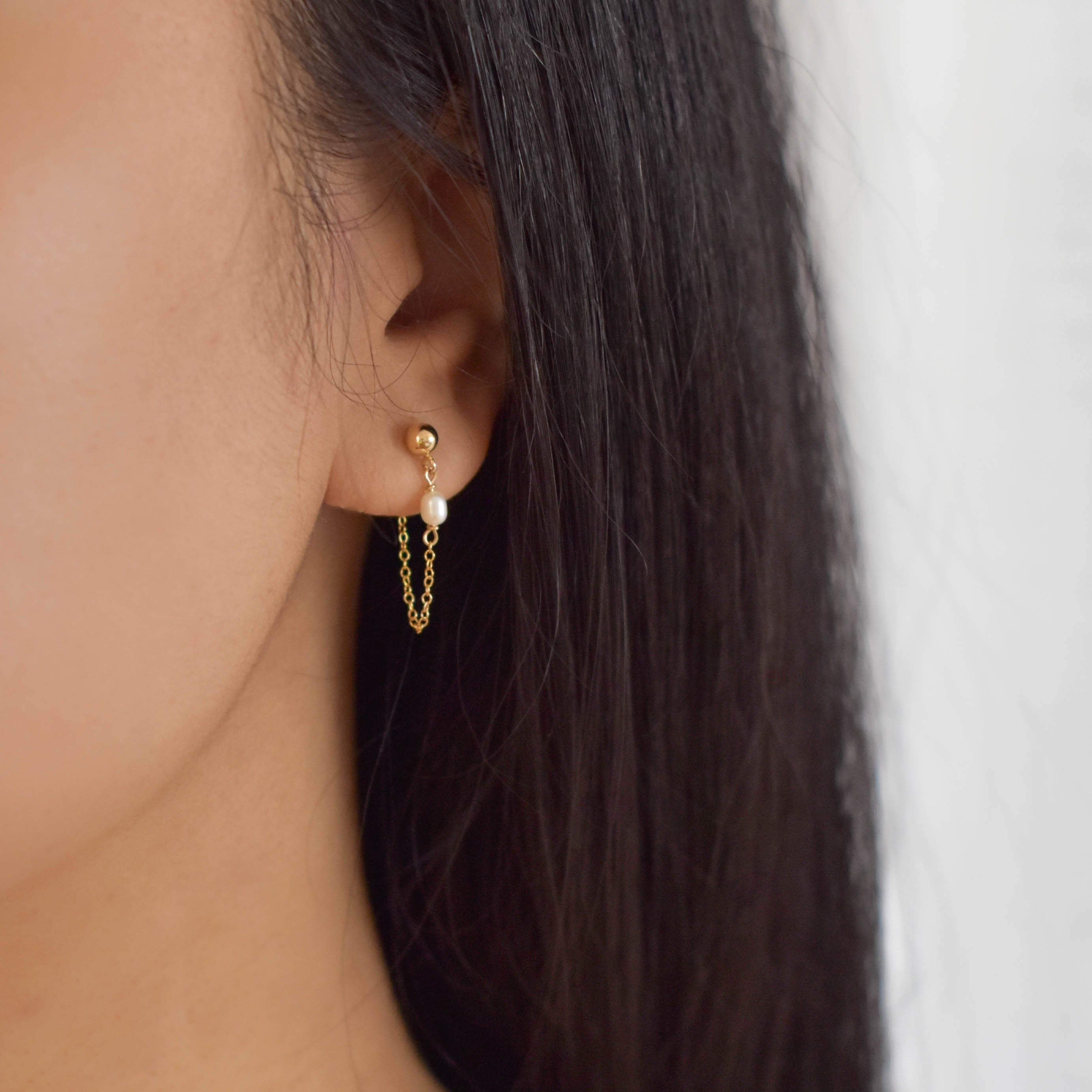 Pearl Chain Ear Jackets - Chain Earrings, Front Back Earrings, gold filled earrings, gold filled chain earrings, dainty earrings |GFE00037