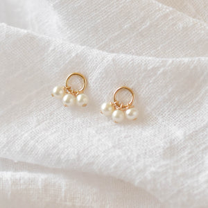 Pearl Circle Stud Earrings - Pearl Earrings Stud, Cute Stud Earrings, Pearl Earrings Real, Freshwater Pearl Earrings |GFE00042