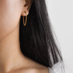 Simple Chain Earrings - Chain Earrings, Front Back Earrings, chain huggie earrings, chain hoop earrings, simple gold earrings |GPE00012