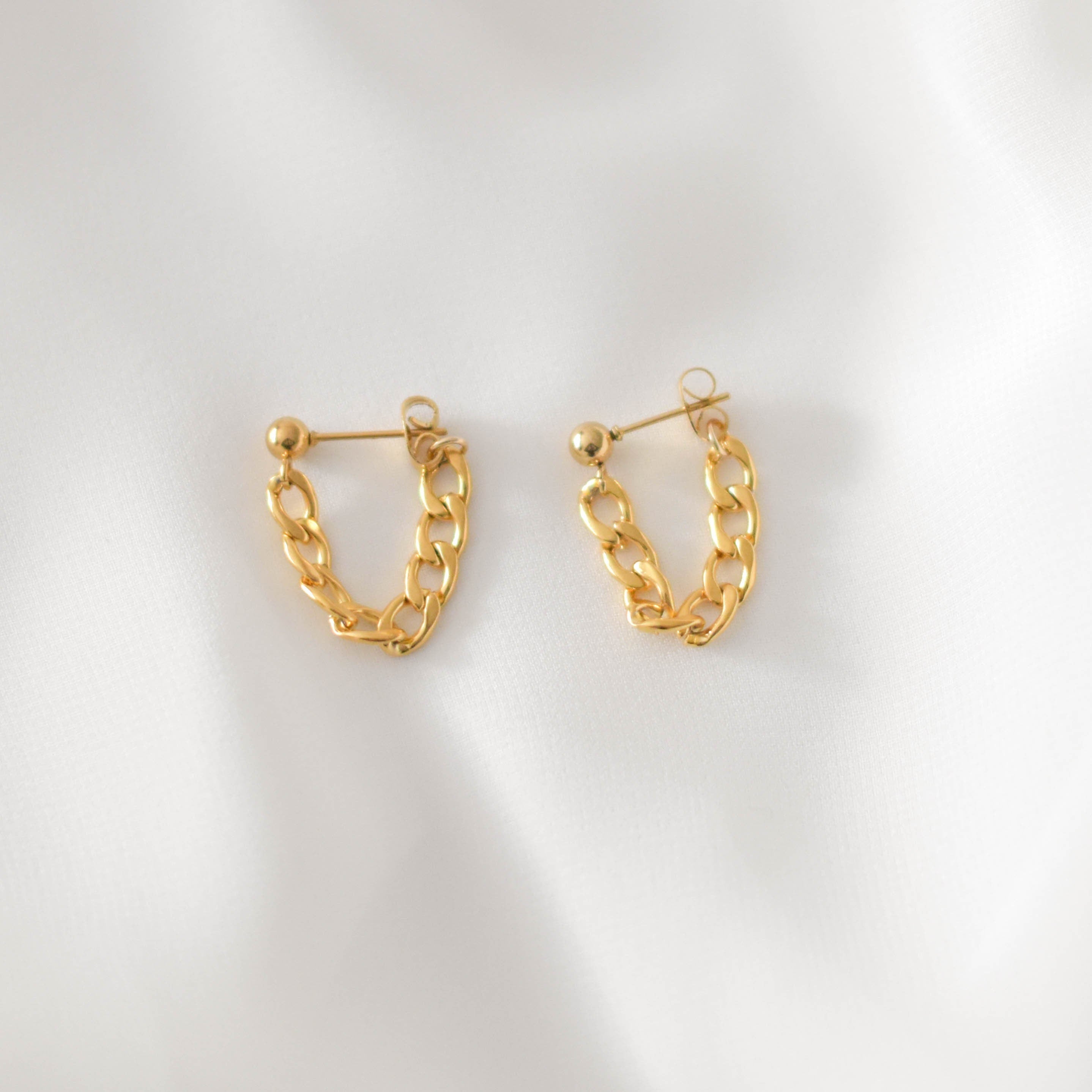 Chain Huggie Earrings - Chain Hoop Earrings, Front Back Earrings, small hoop earrings, gold ear jackets, gold chain earrings |GPE00013