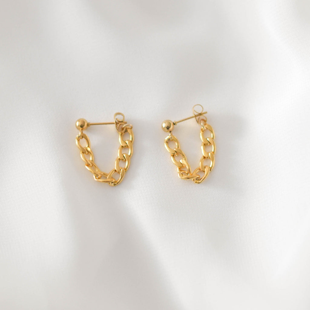 Chain Huggie Earrings - Chain Hoop Earrings, Front Back Earrings, small hoop earrings, gold ear jackets, gold chain earrings |GPE00013