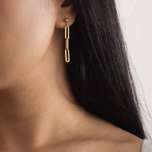 Paperclip Chain Earrings - Gold Paperclip Earrings, Chain drop earrings, paperclip earrings, gold chain earrings, chain earrings |GPE00014