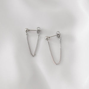 Simple Chain Earrings Silver - Silver Chain Earrings, Silver Front Back Earrings, chain huggie earrings, chain hoop earrings |STE00000
