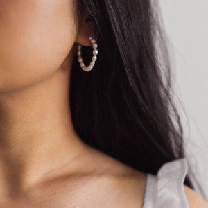 Pearl Hoop Earrings - freshwater pearl earrings, pearl hoops, real pearl earrings, oval pearl hoop earrings, real pearl hoops |GFE00058