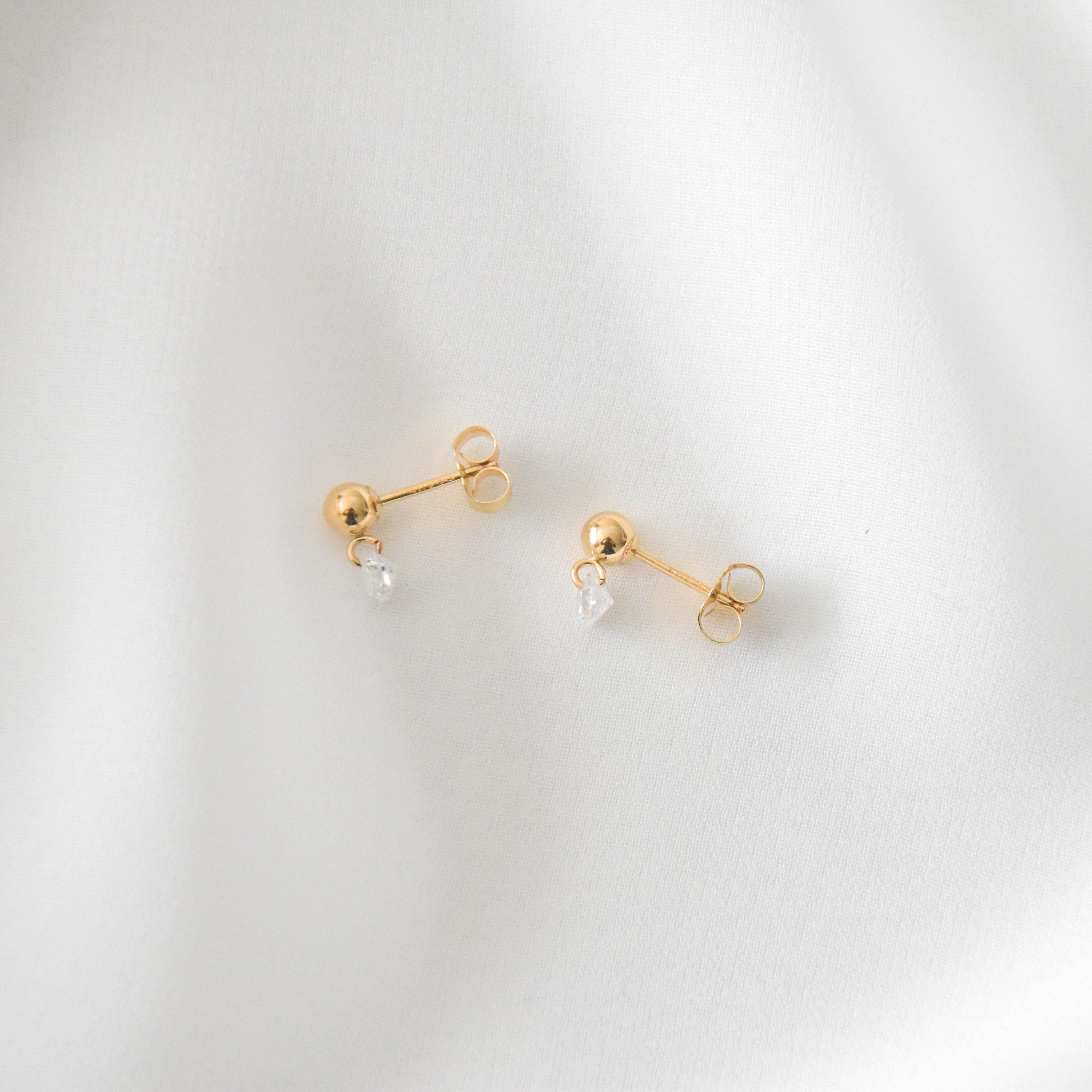 14K SOLID Gold cz Stud Earrings