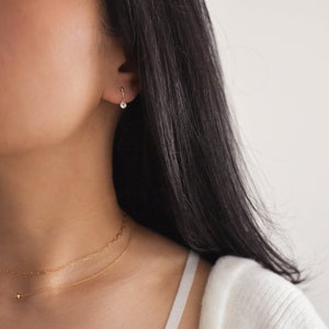 14K SOLID Gold White Topaz Earrings - Real Gold Earrings, Solid Gold Earrings, Real Gold Dangle Earrings, Solid Gold Drop Earrings |SGE00005