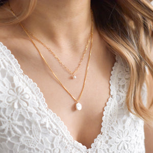 Small Pearl Big Pearl Necklace Set - 14k gold filled pearl necklaces, baroque pearl necklace, small pearl necklace, large pearl |GFN00070
