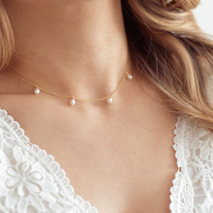 14K SOLID Gold Pearl Choker Necklace - Solid Gold Pearl Necklace, Solid Gold Pearl Choker, Real Gold Pearl Necklace |SGN00002