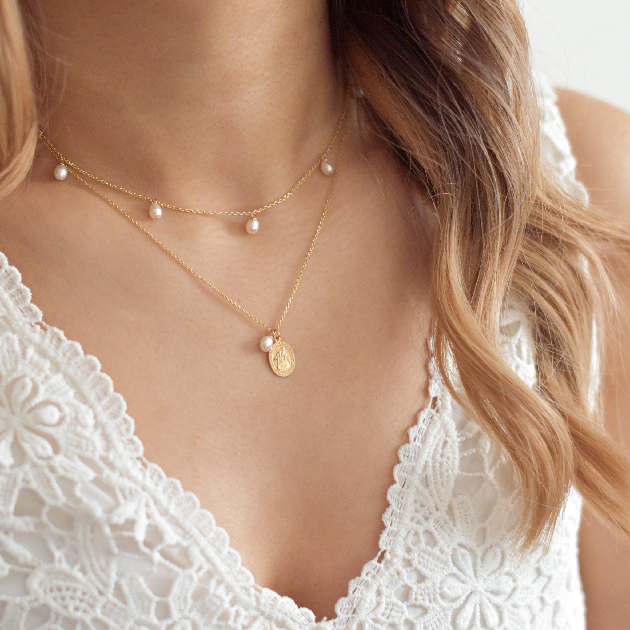 14K SOLID Gold Pearl Choker Necklace