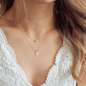 Dainty Pearl and Diamond Shape Necklace Set - Simple Necklace Set, Layering Necklaces, Pretty Necklace Set, Daily Necklaces |GFN00069