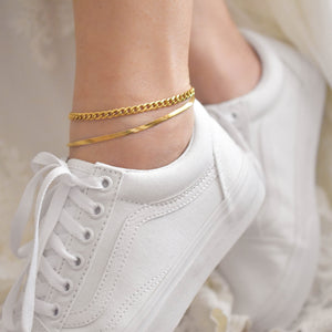 Gold Anklet - Gold Chain Anklet, Chain Anklet, Curb Chain Anklet, Snake Chain Anklet, 4mm Anklet, Waterproof Anklet |GPA00001
