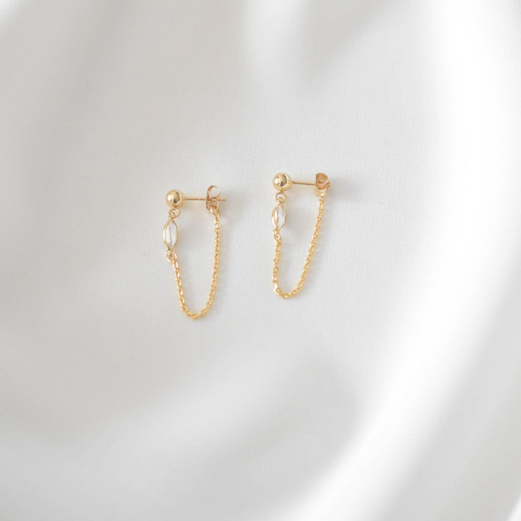 14K SOLID Gold Chain Huggie Earrings - Real Gold Earrings, Solid Gold Earrings, Real Gold Dangle Earrings, Solid Gold Drop Earring  |SGE00001