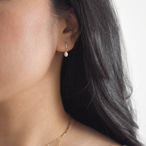 14K SOLID Gold Mini Oval Pearl Earrings - Solid Gold Pearl Earrings, Small Pearl Earrings, Real Gold Pearl Earrings |SGE00003